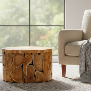Table basse artisanale ARTERRA en teck naturel de qualité supérieure avec plateau en racine de teck rustique pour salon - Product Image 3