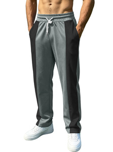 Pantalon de jogging décontracté pour homme, noir et blanc, avec bande latérale, taille élastique et cordon de serrage, respirant, en polyester tricoté, idéal pour l'été - Product Image 2