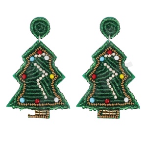 Vintage Style Christmas <b>Tree</b> Beaded Earrings for Women Orange White Blue Colour for Wedding & Memorial Day - Product Image 1