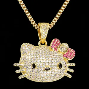 Joyería Moderna para Mujer, Diseño de Lazo Rosa con Incrustaciones de Diamantes, Plata de Ley 925, Moissanita, Colgante Hello Kitty Estilo Hip Hop - Product Image 3
