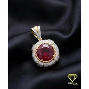 <b>Large</b> Round Red Center <b>Stone</b> Lab Grown Diamond Pendant 925 Sterling Silver Custom Hip Hop Jewelry - Product Image 4