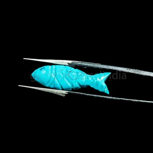 AAA <b>Blue</b> Turquoise Fish Shape 25mm Loose Hand Carved Gemstone Pendant <b>Crystal</b> Fish Charm Wholesale Price Bulk Jewelry Making - Product Image 2