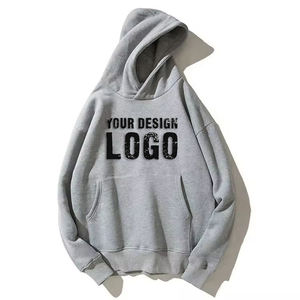 Sweat-shirt unisexe gris à capuche surdimensionné avec logo personnalisé, en coton French Terry 300g, avec poche kangourou - Product Image 1