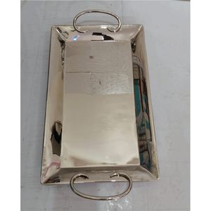 Modern <b>Silver</b> Metal Decorative Tray Oval <b>Mirror</b> Finish Jewelry Cosmetic Organizer Luxury Buffet Serving Platter with Handle Tray - Product Image 2