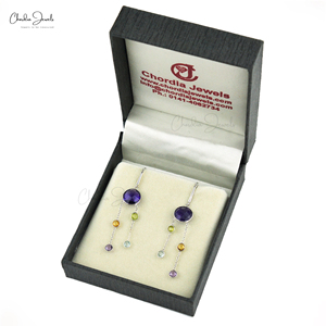 Boucles d'oreilles pendantes en argent sterling 925 de qualité supérieure avec améthyste et pierres précieuses multiples, plaquées or micron, bijoux tendance pour femmes, vente en gros - Product Image 6