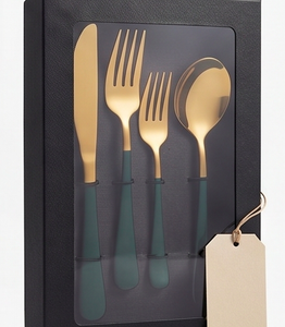 Ensemble de couverts modernes en or, 3 pièces, avec fourchette, cuillère et couteau à manche vert, pour mariage et hôtel, résistant à la rouille - Product Image 6