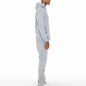 Conjunto Deportivo de Felpa con Capucha para Hombre, Color Gris, Diseño 2 en 1, Estampado Negro, Corte Regular, Transpirable, de Algodón, para Invierno - Product Image 3