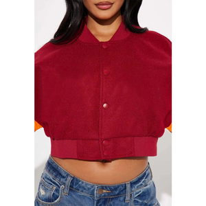 OEM Street Wear Women's Varsity Crop <b>Jacket</b> with <b>Leather</b> <b>Long</b> Sleeves Wool and Canvas Breathable Design Ribbed Private Label - Product Image 4