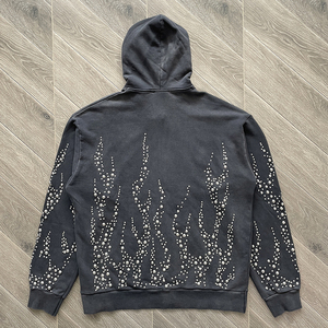 Sweat-shirt à capuche décontracté pour homme, coupe oversize, en molleton, 100 % coton, orné de strass et cristaux, écologique, idéal pour l'hiver et le streetwear - Product Image 2