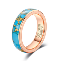 Bague en carbure de tungstène plaqué or 6 mm avec incrustation de turquoise et feuille d'or pour alliance masculine – Vente en gros