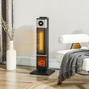 Caminetto Elettrico Autoportante da 31 Pollici 1400W con Cornice in Vetro Nero, Display LED, Oscillazione, Telecomando e Timer 12H per Uso Interno - Product Image 2