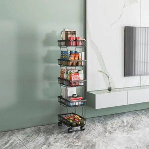 Carrito de Almacenamiento de Cocina de 5 Niveles con Cestas Organizadoras de Alambre, Cesta para Frutas y Verduras, Carrito Utilitario con Ruedas - Product Image 4