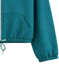 Sudadera corta de forro polar rojo brillante con cremallera completa para mujer, cuello polo, bolsillos delanteros, dobladillo con cordón ajustable, estilo casual y cálido para la calle - Product Image 5