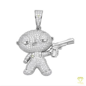 Collier de luxe hip-hop bling-bling avec pendentif personnage de dessin animé et diamant de laboratoire, bijoux urbains - Product Image 3