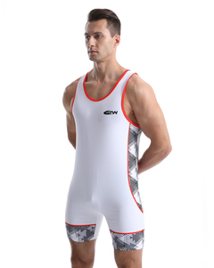 ชุดซิงเกิลเล็ตสำหรับนักมวยปล้ำ SPW รุ่น Unisex สีขาวขอบแดง พิมพ์ลายแบบ Sublimation ผ้าโพลีเอสเตอร์ยืดหยุ่น ระบายเหงื่อได้ดี เหมาะสำหรับกีฬาต่อสู้ - Product Image 5