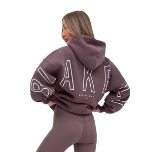 Women's Oversized Hoodie Full Sleeve Knitted Spandex Cotton Letter Print <b>Back</b> Breathable Autumn Wear <b>Drop</b>-Shoulder Style - Product Image 2