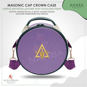 <b>Masonic</b> Regalia Council Crown Cap <b>Case</b>-Embroidered Gold Trowel Lightweight Zipper Closure Soft Carry Bag Purple - Product Image 3