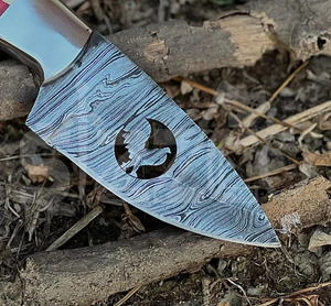 Couteau de chasse OEM Wirecut en acier Damas, couteau à dépecer, lame fixe avec manche en bois, couteau de camping et d'extérieur EDC avec étui en cuir - Product Image 3