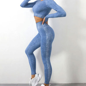 Custom <b>Women's</b> High Waist Yoga <b>Leggings</b> Breathable Seamless Knitted Fabric No Front Seam Scrunch Butt Workout Tie Dye Print - Product Image 1