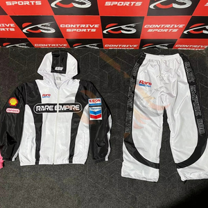 Ensemble deux pièces personnalisé : sweat à capuche zippé en nylon et pantalon de survêtement en nylon, coupe-vent léger – Fabricant - Product Image 1