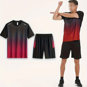 Equipo de entrenamiento de gimnasio personalizado que absorbe la humedad en negro con conjunto de camiseta y pantalones cortos en color rojo de AMAZING INDUSTRIES - Product Image 3