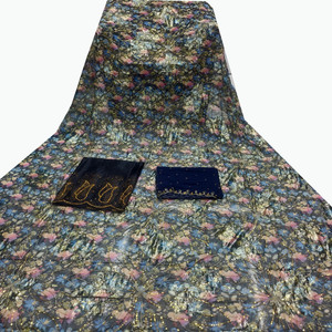 Ensemble 3 pièces de vêtements Kanga en polyester de luxe écologique à motif floral pour femmes africaines, avec broderie de ruban en dentelle, coupe ample, spécial mariée - Product Image 1