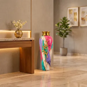 Jarrón de Metal Multicolor de Aluminio y Hierro con Diseño de Rama con Hojas Doradas, Jarrón Decorativo Hecho a Mano para el Hogar Elegante y Lujoso - Product Image 6
