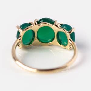 Bague de fiançailles en onyx vert naturel et or massif 14 carats, style Art Déco, avec cabochon, cadeau d'anniversaire classique de luxe - Product Image 4