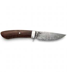 Cuchillo utilitario compacto hecho a mano de acero de Damasco con mango de madera y pomo de acero, herramienta de hoja fija - Product Image 3