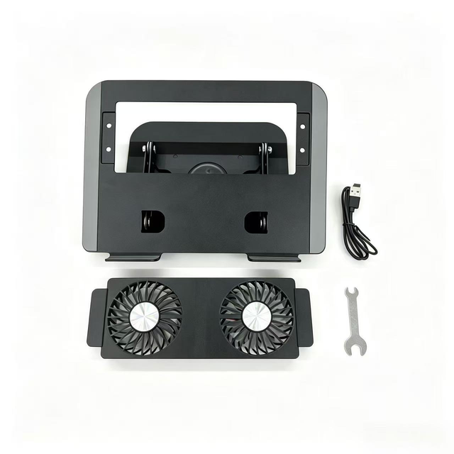 360° Rotating Adjustable Laptop Stand with Cooling Fan, Foldable Dual-Bar Support Height Tilt Angle Cooling Laptop Stand