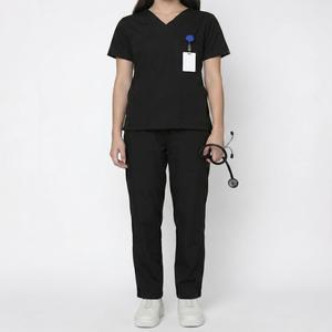 Custom Logo Black Stretch Nursing <b>Scrub</b> <b>Top</b> for Women Stylish Medical Uniform Hospital Nurse Healthcare Workwear Polyester <b>Scrub</b> - Product Image 1