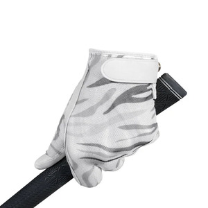 Guante de Golf para Mujer, Palma de Cuero Cabretta, Blanco con Rayas Grises Tipo Tigre, Dorso de Malla Transpirable, Ligero, Agarre Flexible, Mano Izquierda - Product Image 5