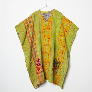 Vintage Cotton Patchwork Kantha <b>Kaftan</b> Handmade Block Print Autumn/Winter Breathable Eco-Friendly Kantha <b>Kaftan</b> - Product Image 1