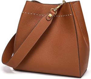 Genuine Leather Tote Bags for Women Designer <b>Shoulder</b> Purse and Handbags Featuring Detachable Wide <b>Strap</b> and Bucket Style 2026 - Product Image 2