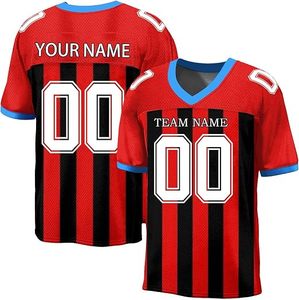Custom <b>Red</b> Black <b>Striped</b> American Football Jersey Men's V-Neck Sublimated Mesh Breathable Short Sleeve Team Uniform Adult Size - Product Image 5