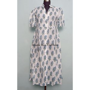 Vestido de Algodón Vintage Estilo Bohemio Ecológico Hecho a Mano con Detalle de Botones, Manga Corta, Silueta en A para Mujer, Casual de Oficina - Product Image 3
