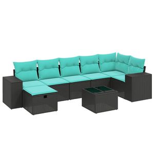 Juego de sofás de patio de ratán sintético negro de 8 piezas con cojines, elegantes muebles de exterior - Product Image 2
