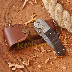Cuchillo Plegable de Acero de Damasco Hecho a Mano con Mango de Cuerno Natural y Hoja de Punta Caída, Garantía de 3 Años - Cuchillo para Caza y Camping al Aire Libre - Product Image 6
