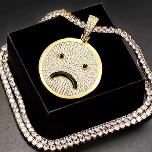 Collar Hip Hop con Colgante de Cara Triste con Incrustaciones de Diamantes, Chapado en Plata 925, Unisex, para Uso Diario - Product Image 3