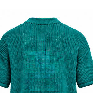 T-shirt en maille vert sarcelle pour homme, à manches courtes, col rond, texturé, décontracté, imprimé sur mesure, streetwear, mode estivale, vente en gros - Product Image 6