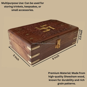 กล่องไม้สไตล์วินเทจสไตล์อินเดียที่มีคุณภาพดีไซน์แกะสลักตกแต่งบ้านเครื่องประดับทรงสี่เหลี่ยมผืนผ้าบุผ้ากำมะหยี่ปิดหัวเข็มขัด - Product Image 5