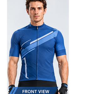 Maillot de cyclisme bleu pour homme, manches courtes, extensible, en spandex/polyester, avec rayures blanches et design numéro un - Product Image 5