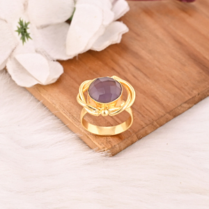 Natural Rose Quartz Gemstone <b>Ring</b> for Women <b>Adjustable</b> Gold Plated Brass Trendy Jewelry - Product Image 4