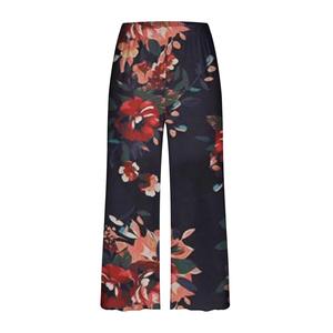 Pantalon large à fleurs pour femme, taille mi-haute, élastique, respirant, coupe ample, longueur trois-quarts, en polyester, style décontracté d'été, imprimé - Product Image 1