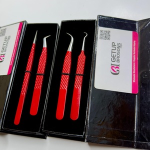 Pince à épiler de précision en acier inoxydable anti-magnétique, lisse, avec revêtement en poudre rouge, pour isolation des cils (boot/hook/curve) pour extensions de cils - Product Image 6
