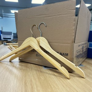 High Quality Durable <b>Pine</b> Wood Coat Hangers Stylish Stainless Steel Hooks Single Tier Lacquer Finish Clothing Living Room - Product Image 2