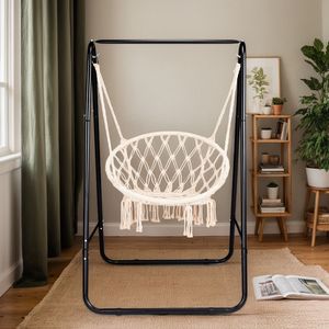 Outdoor Black <b>Hammock</b> Chair Stand 2 Hooks Max Load 600lbs Swing Stand Only Fits Most Hotel Hanging Chairs (Without <b>Hammock</b>) - Product Image 6
