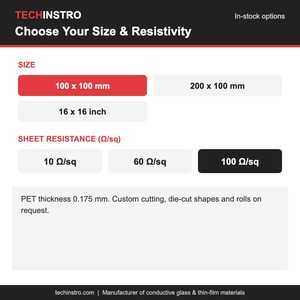 Film ITO PET 100x100mm 100 Ohm/sq, film conducteur flexible à haute transmission pour la recherche en électrochromie et en films intelligents - Product Image 4