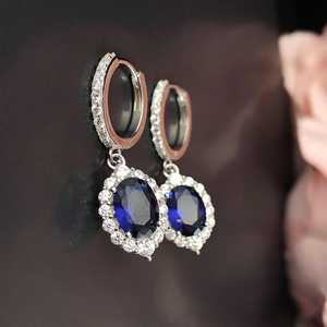 Pendientes de Zafiro en Plata de Ley, Piedra de Nacimiento de Septiembre, Estilo Vintage, Regalo de Navidad o Boda para Mujer - Product Image 5