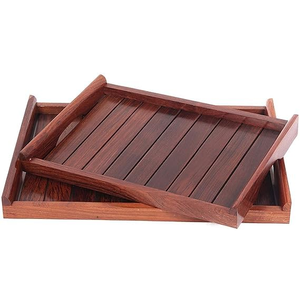 Plateau rectangulaire en bois brun rustique pour le petit-déjeuner au lit, le thé, le café, les boissons, les collations, la cuisine, la salle à manger et le bureau - Product Image 1